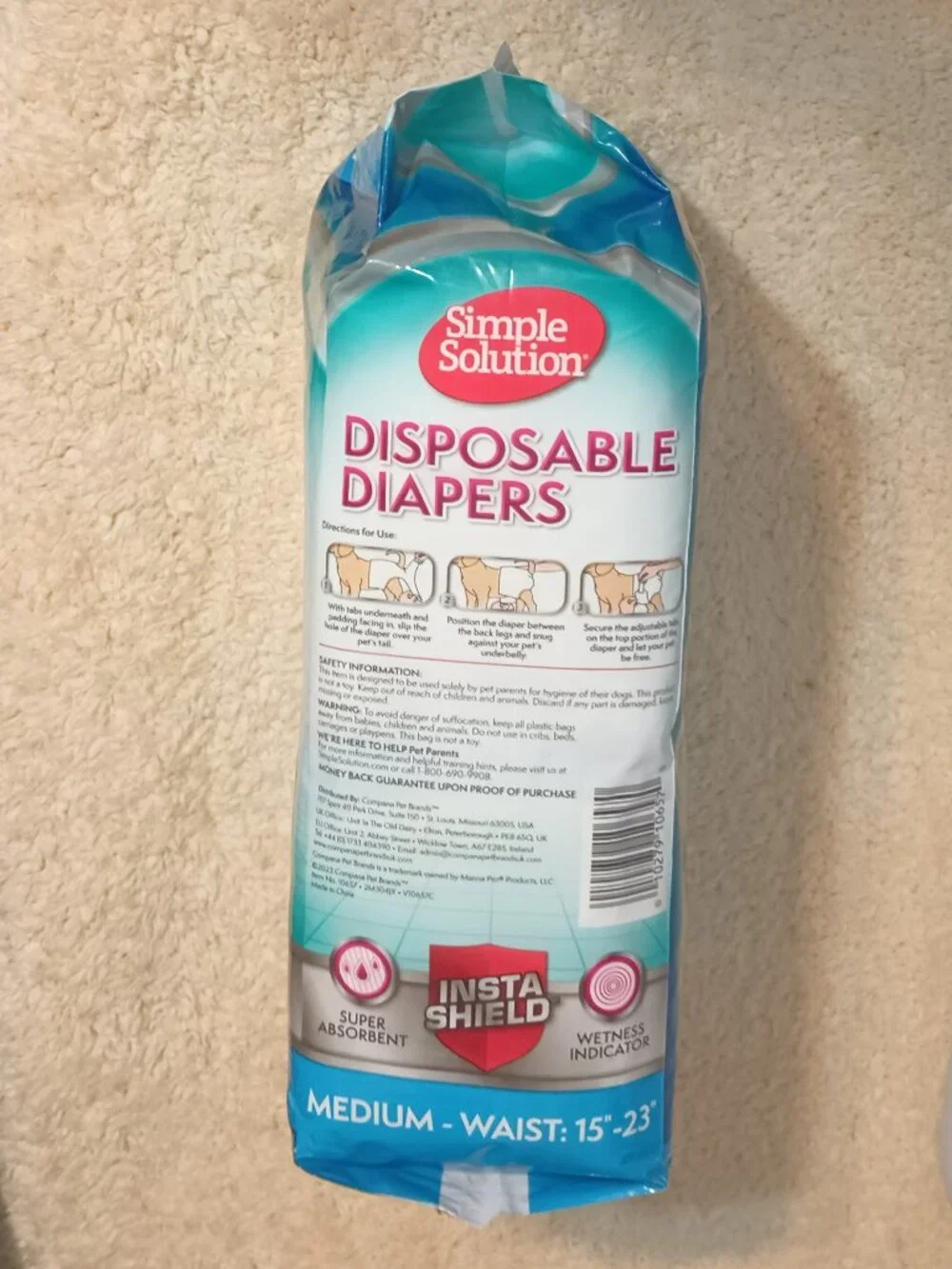 NEW~ Simple Solution Disposable Female Dog Diapers, Med. 15